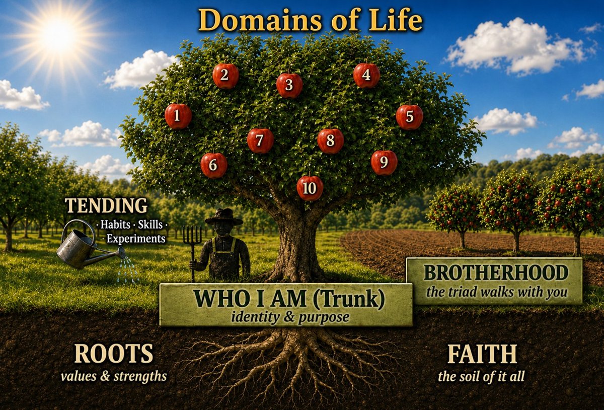 The Harvest Tree: roots, trunk, fruit, tending, brotherhood